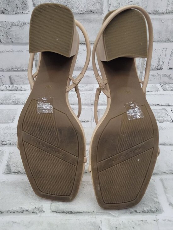 Marc Fisher Galvin Nude Tan Chunky Block Heel Strappy Minimalist Size 8.5- READ - Picture 6 of 8